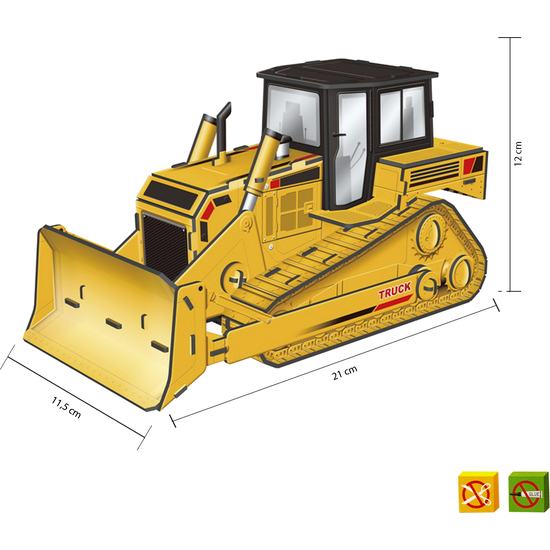 Puzzle 3d Bulldozer -50 Pcs - Tamaño Montado: 21cm X 11.5cm X 12cm