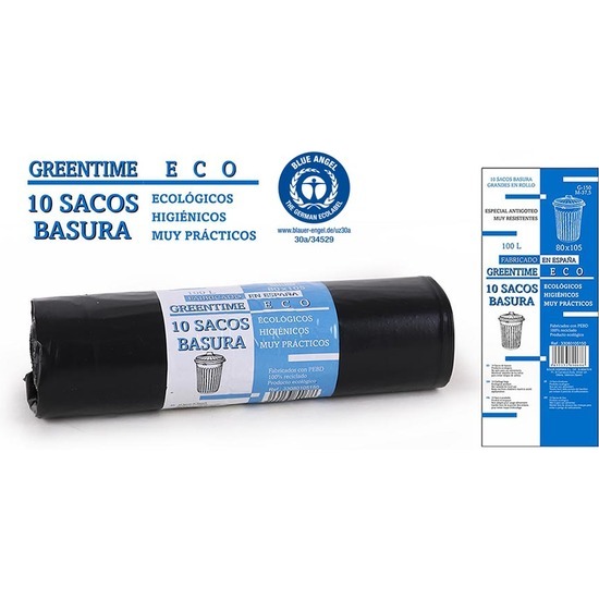 10 Sacos Basura 80x105-g150-100 L. Greentime Eco