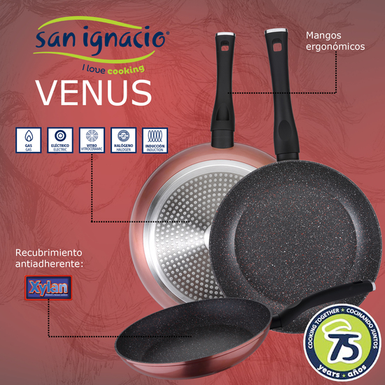 SAN IGNACIO VENUS SET 3 SARTENES 20, 24 y 28 CM + 4 FIAMBRERAS + 3 UTENSILIOS