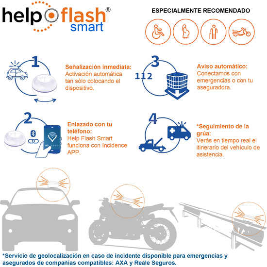 HELP FLASH SMART - LUZ DE EMERGENCIA AUTÓNOMA + 2 MARTILLOS + RASCADOR
