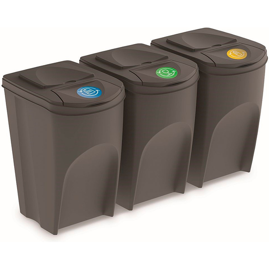 Juego De 3 Cubos De Reciclaje 105l Prosperplast Sortibox De Plastico En Color Gris