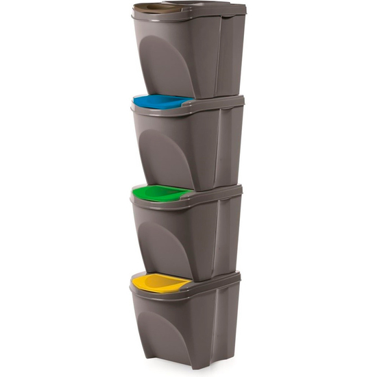 Juego De 4 Cubos De Reciclaje 100l Prosperplast Sortibox De Plastico En Color Gris