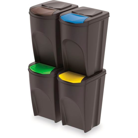 Juego De 4 Cubos De Reciclaje 140l Prosperplast Sortibox De Plastico En Color Antracita