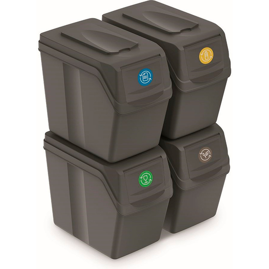 Juego De 4 Cubos De Reciclaje 80l Prosperplast Sortibox De Plastico En Color Gris