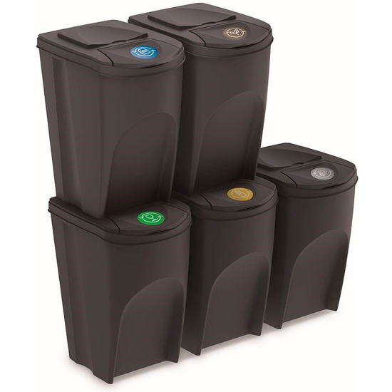 Juego De 5 Cubos De Reciclaje 175l Prosperplast Sortibox De Plastico En Color Antracita