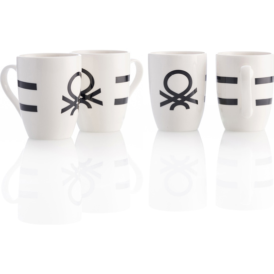 Set 4p Mugs 11cm 360ml New Bone China Diseño Logo Estampado Negro Casa Benetton