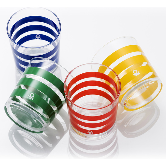 Set 4pcs Vasos De Agua 0,345l Cristal Rayas Multicolor Casa Benetton