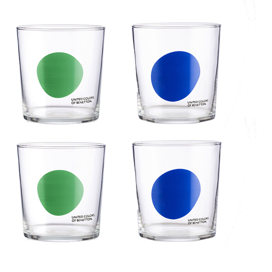 Set 4pcs Vasos De Agua 0,345l Cristal Decorado Bicolor Casa Benetton
