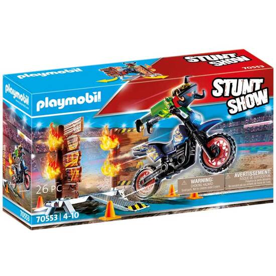 Moto Con Muro Fuego Playmobil Stunt