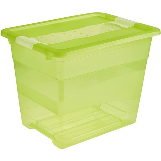 Cubo De Almacenaje Con Tapa, Plástico, Verde Transparente, 39.5x29.5x30 Cm