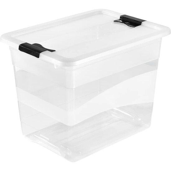 Cubo De Almacenaje Con Tapa, Plástico, Transparente, 24 L