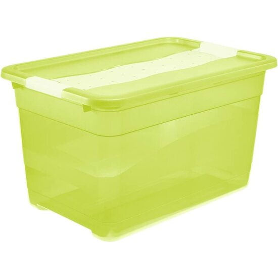 Cubo De Almacenaje Con Tapa, Plástico, Verde Transparente, 52 L