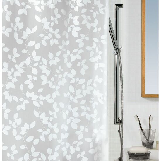 Spirella Colección Blatt - Cortina De Ducha Textil 180 X 200 Cm - Polyester, Blanco