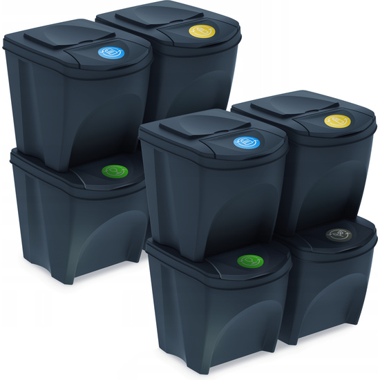 2 Unidades De Juego De 4 Cubos De Reciclaje 100l Prosperplast Sortibox De Plastico En Color Antracita