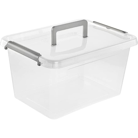 Caja De Almacenamiento / Caja Con Cierre Clip Larissa, Con Asa, 15,5 L, Transparente
