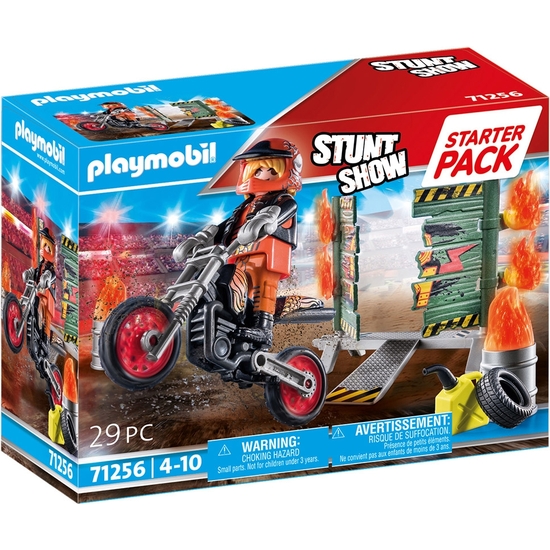 Playmobil Stuntshow Starter Pack Moto Con Pared De Fuego