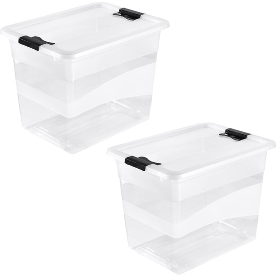 2x Cubo De Almacenaje Con Tapa, Plástico, Transparente, 24 L
