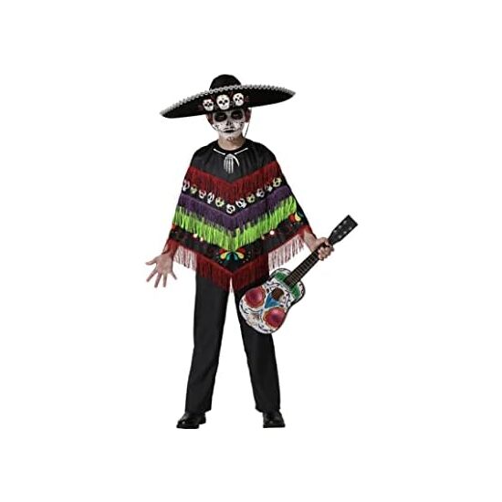 Disfraz Esqueleto Poncho Musical Divertido Negro Niño Talla - 10/12 Años