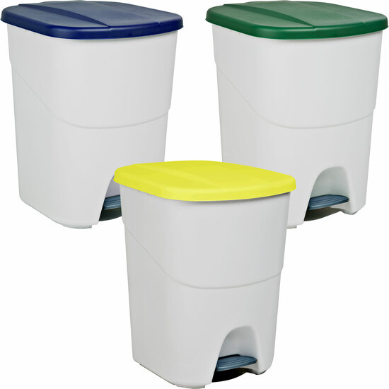 Pack Reciclaje Pedalbin Ecológico - 3 Contenedores De 40 Litros En Colores - Capacidad Total 120 Litros