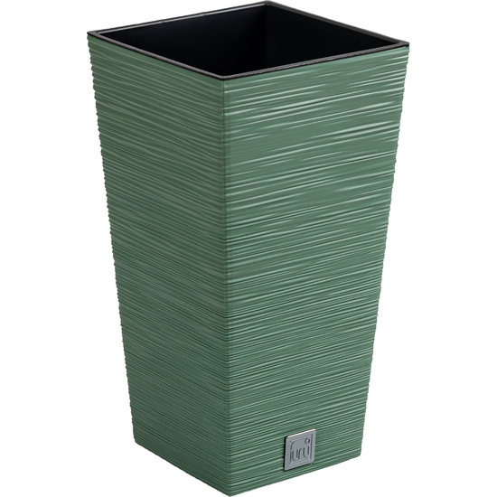 Macetero Color Verde Tierra, Con Depósito, Colección Furu, De 26,5 X 26,5 X 50 Cm, Capacidad De 11 L.