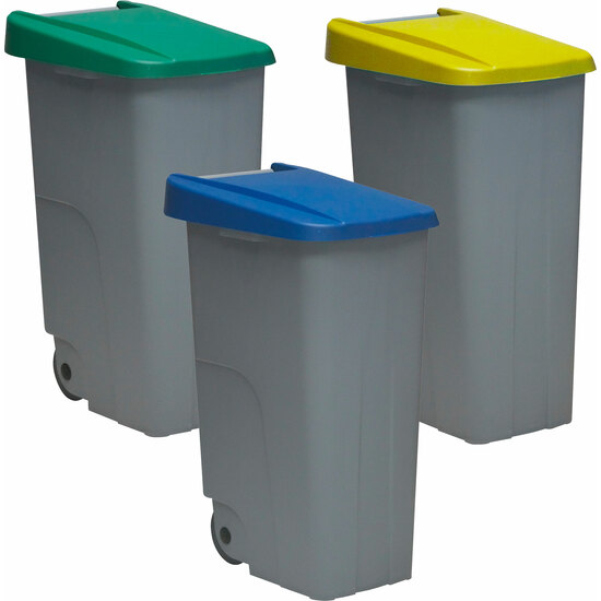 Pack Reciclaje Contenedor Reciclo 85 Litros Cerrado - 255 Litros Totales, En 3 Contenedores, En Colores Azul Verde Amarillo