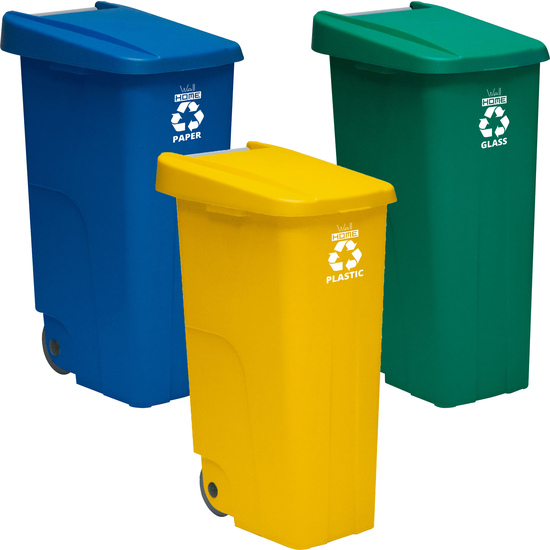 Pack Reciclaje Contenedor Wellhome Reciclo 110 Litros Cerrado - 330 Litros Totales, En 3 Contenedores, En Colores Azul Verde Amarillo