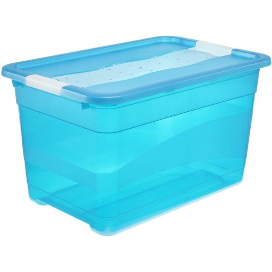 Cubo De Almacenaje Con Tapa, Plástico, Azul Transparente, 52 L