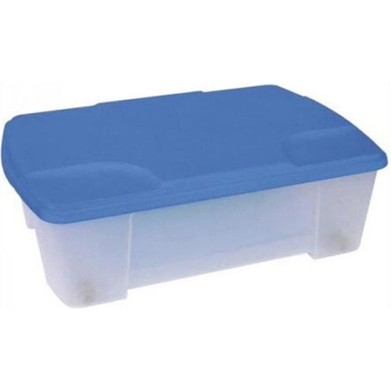 Caja De Plástico Multiuso Con Fondo Transparente Y La Cubierta Azúl L565x390xh180 Mm.