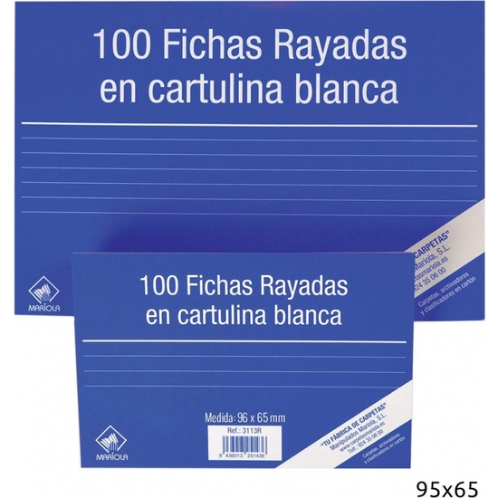 PACK 100 FICHAS CARTULINA RAYADA 95X65 Nº1