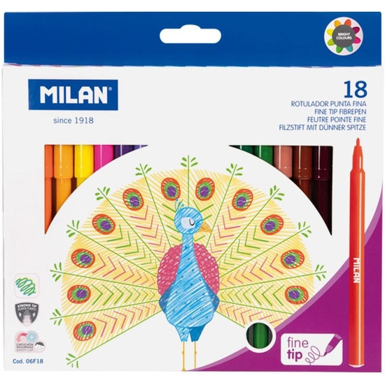 Caja 18 Rotuladores Colores Punta Fina Milán