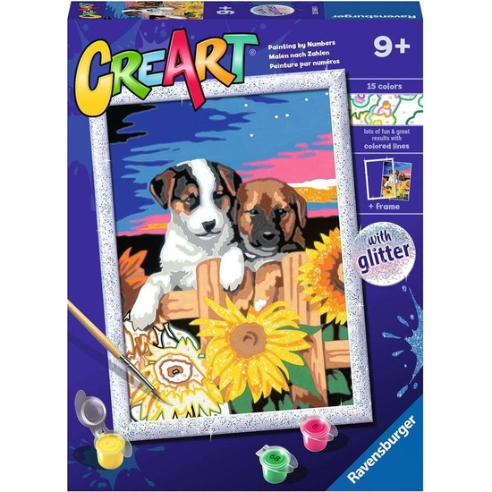Creart Pintar Por Números Cachorros Con Girasoles + 7 Años