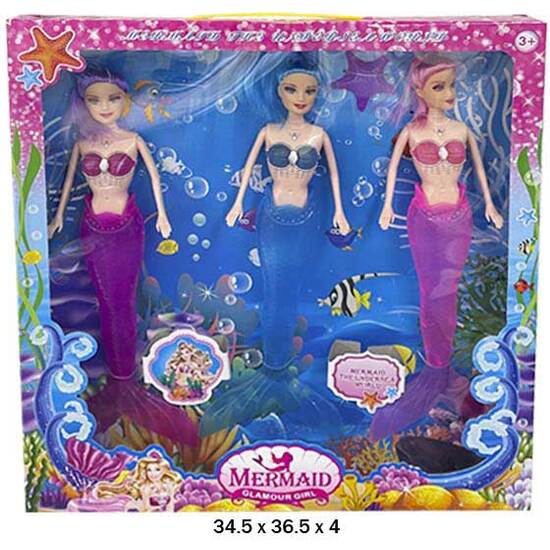 Pack 3 Muñecas Sirenas Glamour