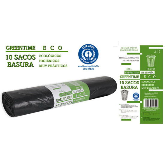 10 SACOS BASURA 85x105-G110-100 L. GREENTIME ECO GREENTIME ECO