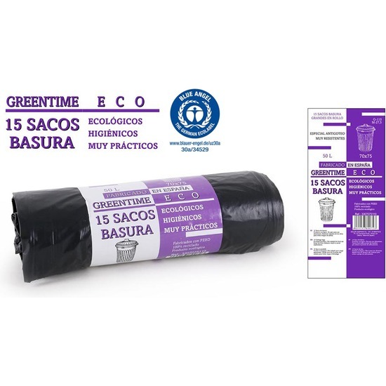 15 Sacos Basura 70x75-g110-50 L. Greentime Eco