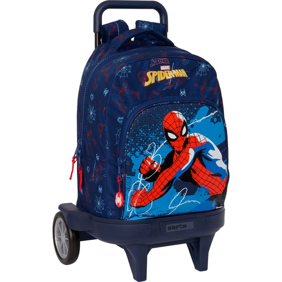 Mochila Gde. C/ruedas Compact Evol. Ext. Spider-man Neon