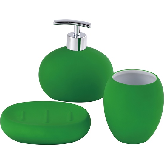 Set 3pc Accesorios De Baño (vaso + Dispensador De Jabón + Plato Para Jabón) Cerámica Verde Rainbow