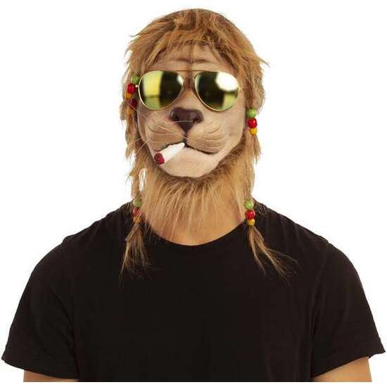 SMOKING LION WITH GLASSES 1/2 MASK  ONE SIZE