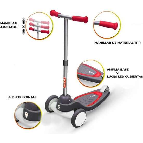 PATINETE NEW SCOOTE MIKA QPLAY ROJO CON LUCES LED.73X55X29.50CM