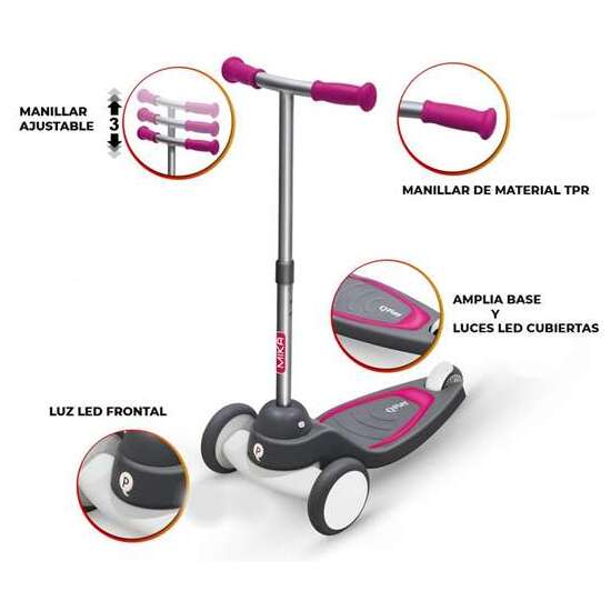 PATINETE NEW SCOOTER MIKA QPLAY PLAY ROSA CON LUCES LED.73X55X29.50 CM