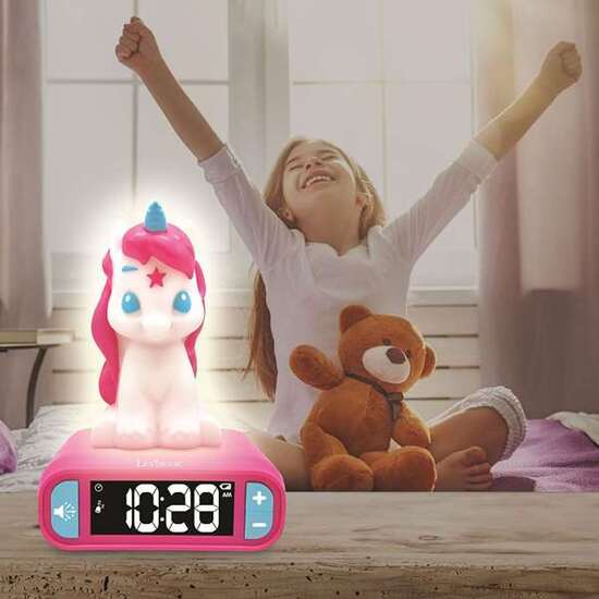 Despertador Digital Unicornio 3d. Con Efectos De Sonido. 15x10x20cm